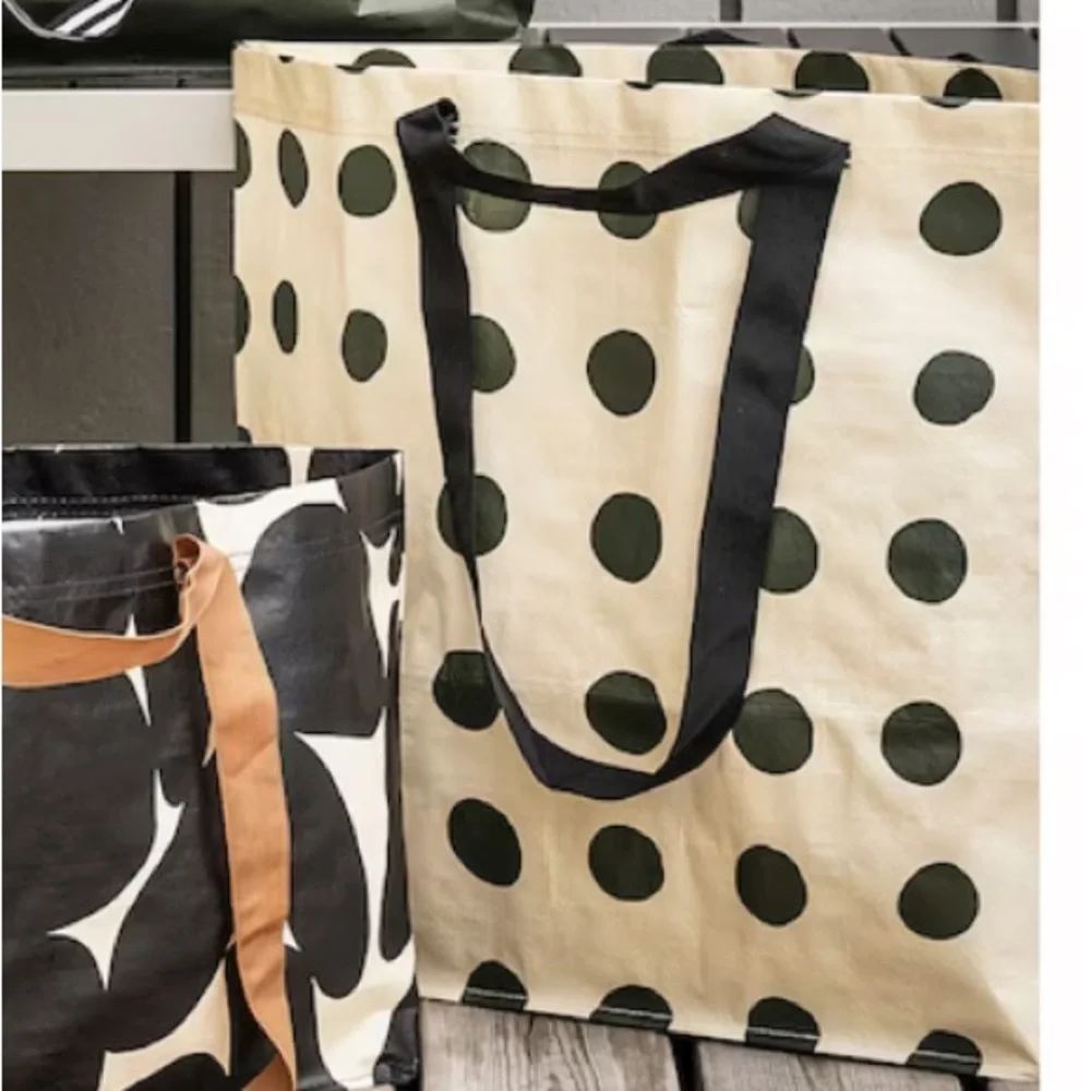 Ikea SÄCKKÄRRA Shopping Bag Tote Limited Edition Stripe Polka Dot Green Beige